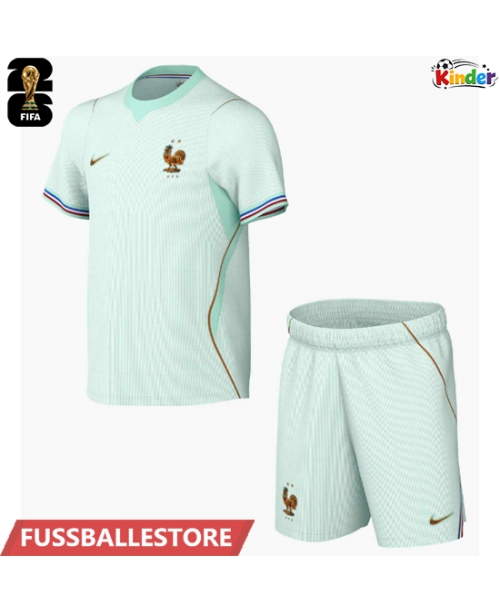 Günstige Frankreich Auswärts Trikotsatzt Kinder WM 2026 Kurzarm (+ Kurze Hosen)